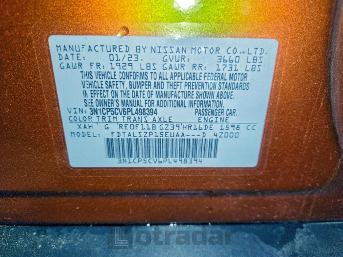 Nissan Kicks 2023 VIN 3N1CP5CV6PL498394