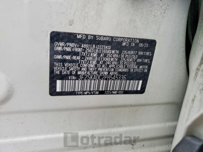 Subaru Forester 2023 VIN JF2SKADC2PH545336