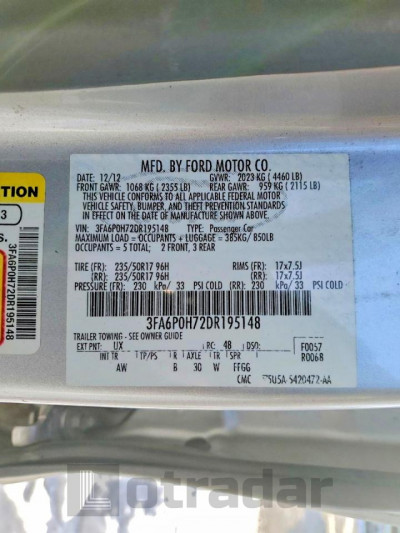 Ford Fusion 2013 3FA6P0H72DR195148