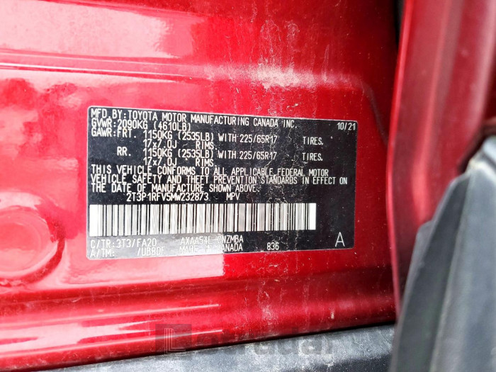 Toyota Rav4 2021 VIN 2T3P1RFV5MW232873