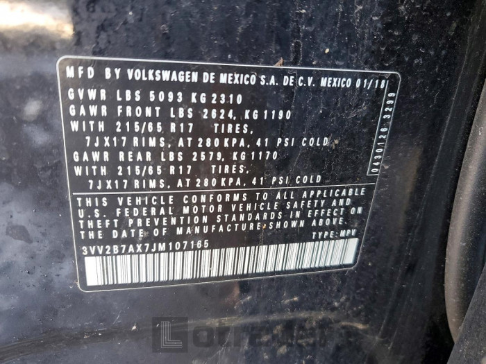 Volkswagen Tiguan 2018 VIN 3VV2B7AX7JM107165