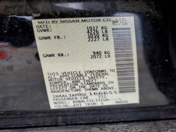 Nissan Altima 2016 VIN 1N4AL3AP0GC166655