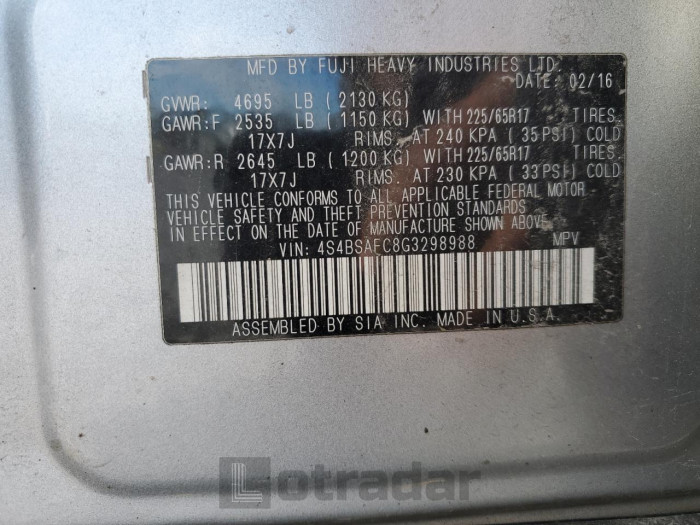 Subaru Outback 2016 VIN 4S4BSAFC8G3298988