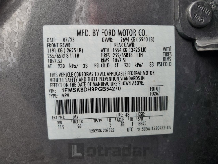 Ford Explorer 2023 VIN 1FMSK8DH9PGB54270