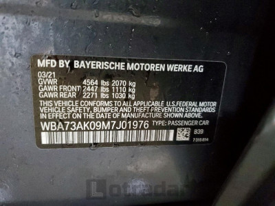 BMW 2 series 2021 WBA73AK09M7J01976