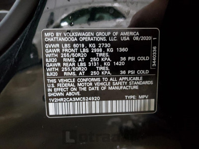 Volkswagen Atlas 2021 1V2HR2CA3MC524920
