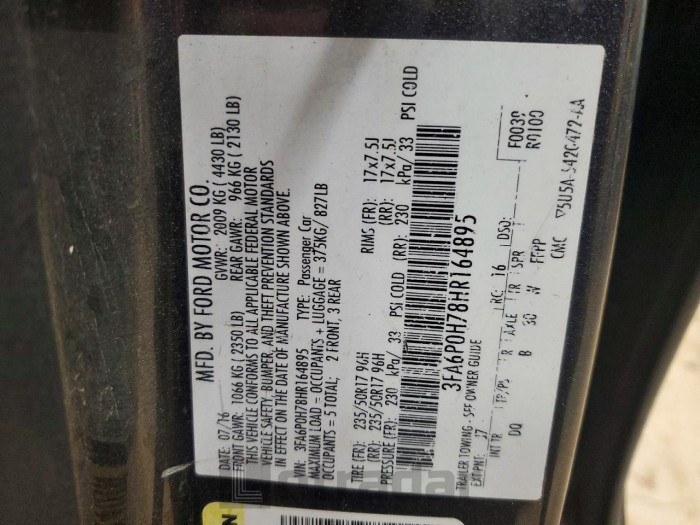 Ford Fusion 2017 VIN 3FA6P0H78HR164895