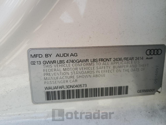 Audi A4 2013 VIN WAUAFAFL3DN040573
