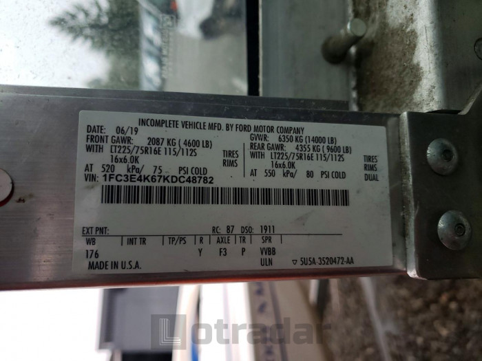 Ford All models 2019 VIN 1FC3E4K67KDC48782