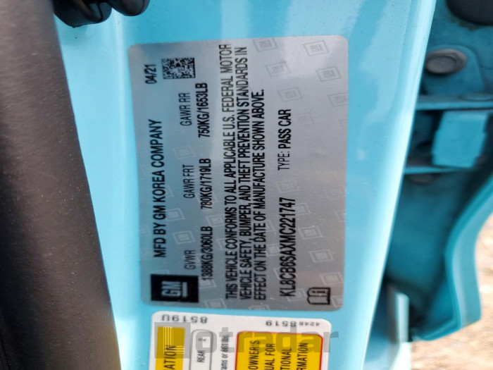 Chevrolet Spark 2021 VIN KL8CB6SAXMC221747