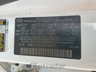 Hyundai Santa fe 2009 5NMSG13D29H246411