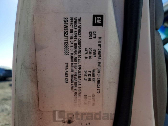 Buick Century 2001 VIN 2G4WS52J111286983