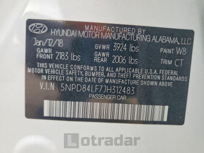 Hyundai Elantra 2018 5NPD84LF7JH312483
