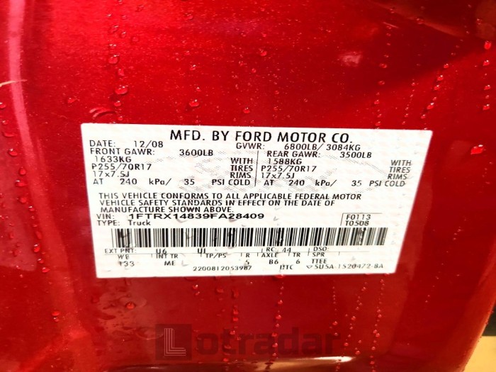 Ford F150 2009 VIN 1FTRX14839FA28409