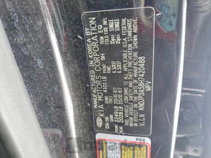 Kia Soul 2017 VIN KNDJP3A58H7420488