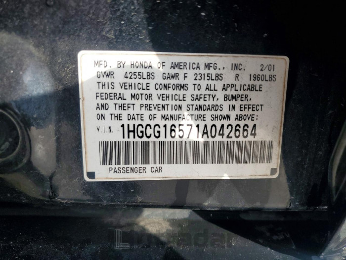 Honda Accord 2001 VIN 1HGCG16571A042664