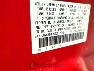 Honda Fit 2011 VIN JHMGE8H35BC012948