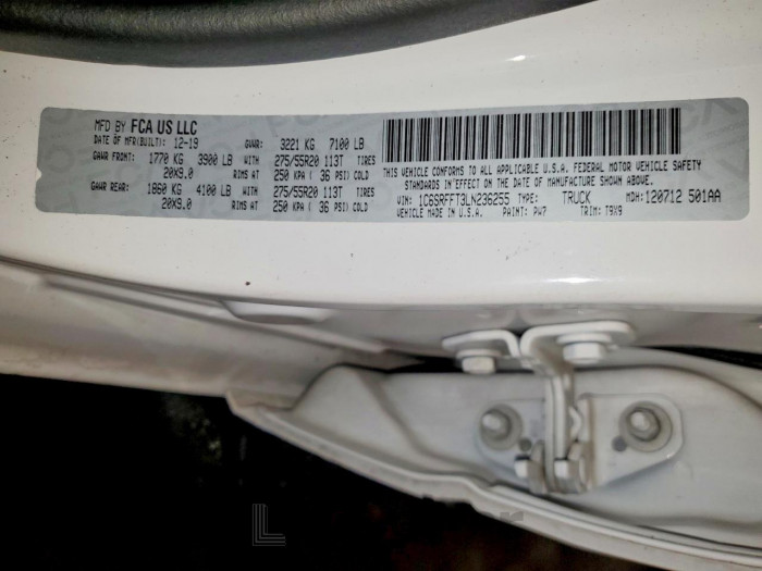Ram 1500 2020 VIN 1C6SRFFT3LN236255