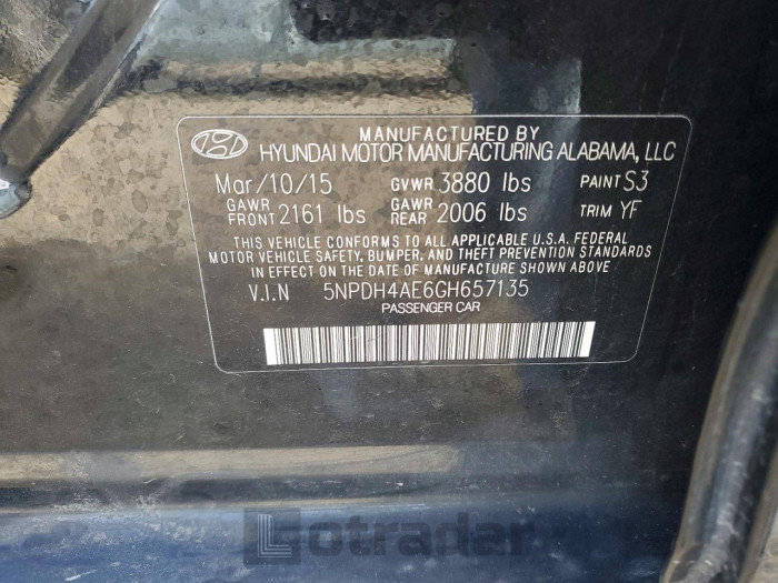 Hyundai Elantra 2016 VIN 5NPDH4AE6GH657135