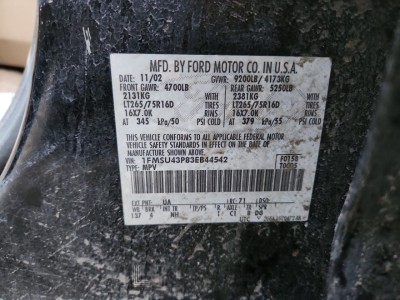 Ford Excursion 2003 VIN 1FMSU43P83EB44542