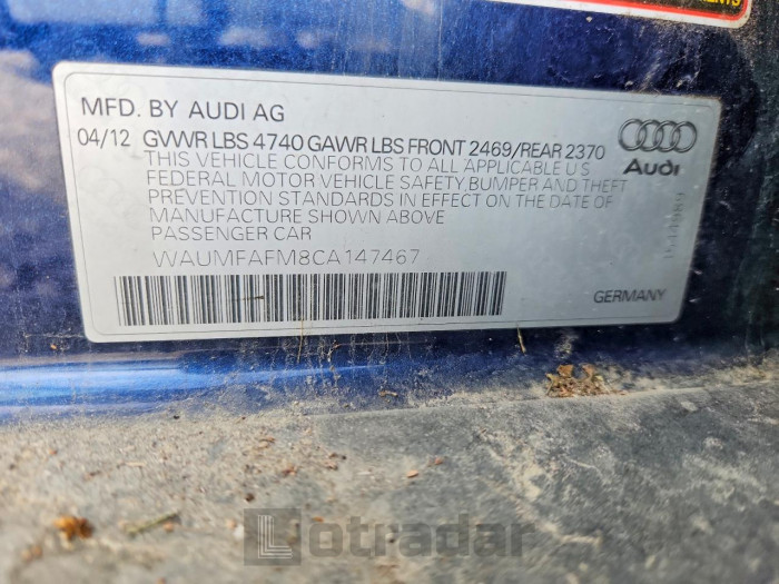 Audi A3 2012 VIN WAUMFAFM8CA147467