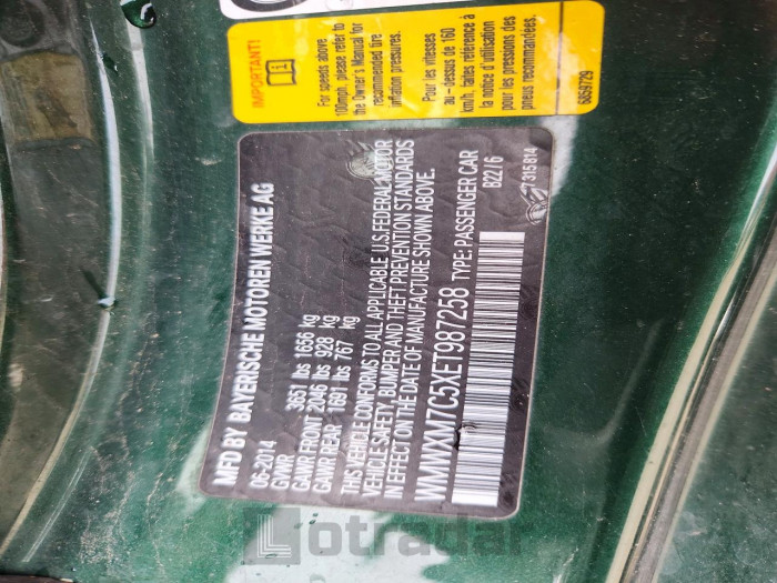 Mini Cooper 2014 VIN WMWXM7C5XET987258