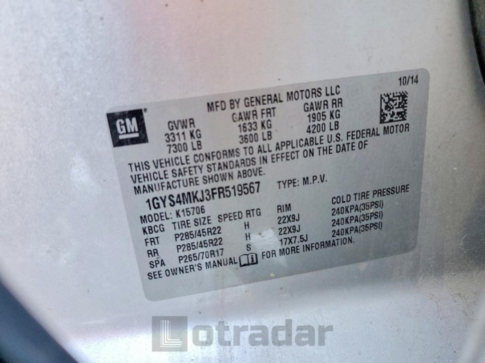 Cadillac Escalade 2015 VIN 1GYS4MKJ3FR519567