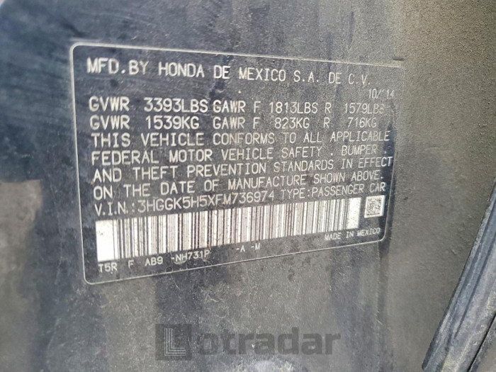 Honda Fit 2015 VIN 3HGGK5H5XFM736974