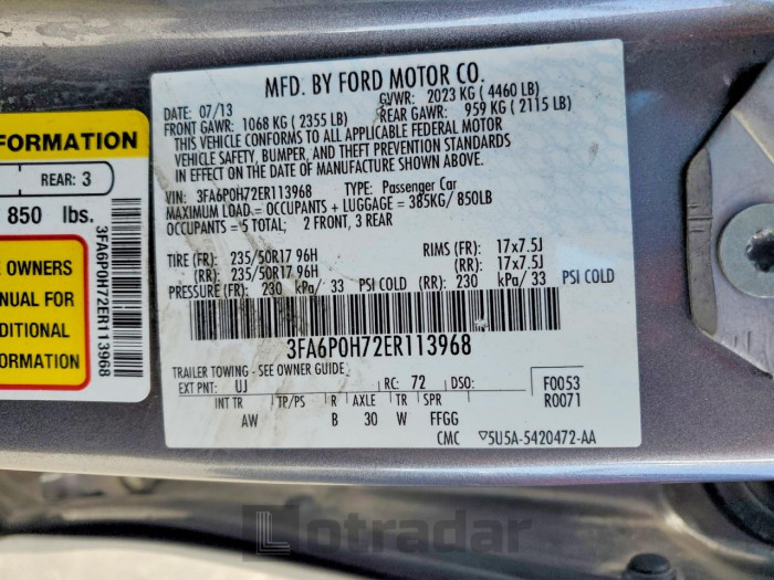 Ford Fusion 2014 VIN 3FA6P0H72ER113968