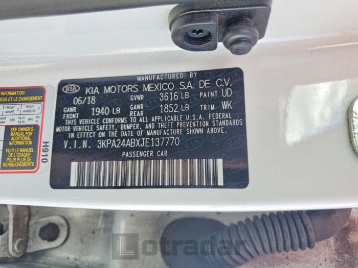 Kia Rio 2018 VIN 3KPA24ABXJE137770