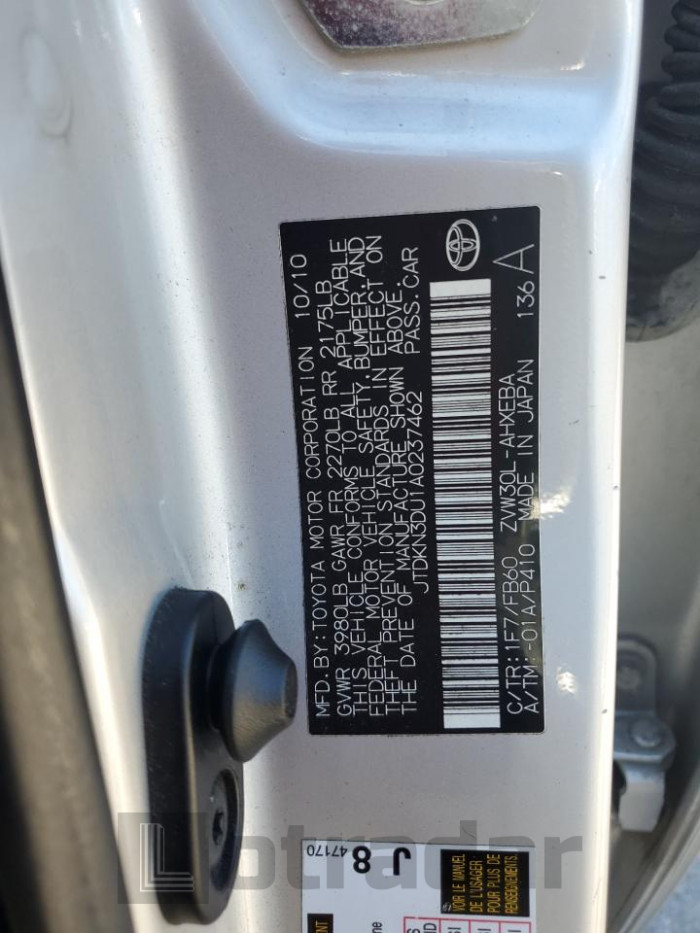 Toyota Prius 2010 VIN JTDKN3DU1A0237462