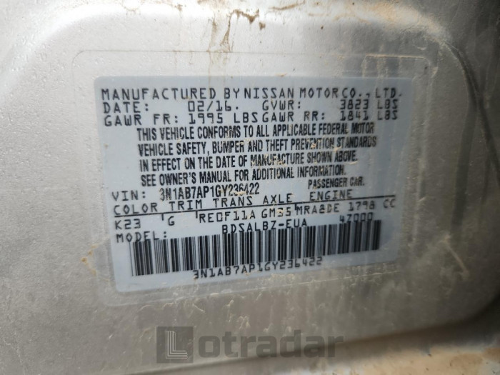 Nissan Sentra 2016 VIN 3N1AB7AP1GY236422