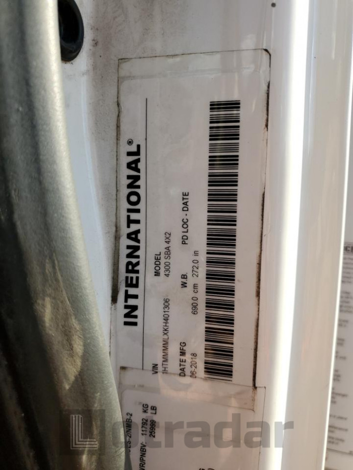International 4000 serie 2019 VIN 1HTMMMMLXKH401306