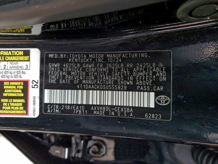 Toyota Camry 2025 VIN 4T1DAACK0SU555829