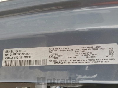 Ram All models 2021 VIN 3C6FRVJG1ME503291