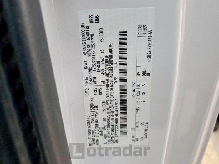 Ford F250 2017 VIN 1FT7X2B68HEB77417