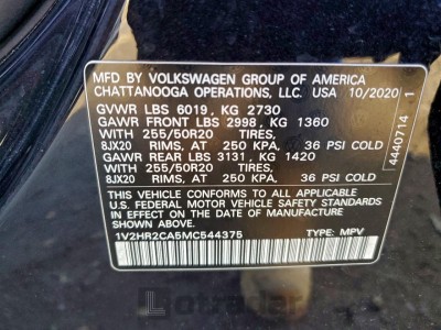Volkswagen Atlas 2021 VIN 1V2HR2CA5MC544375