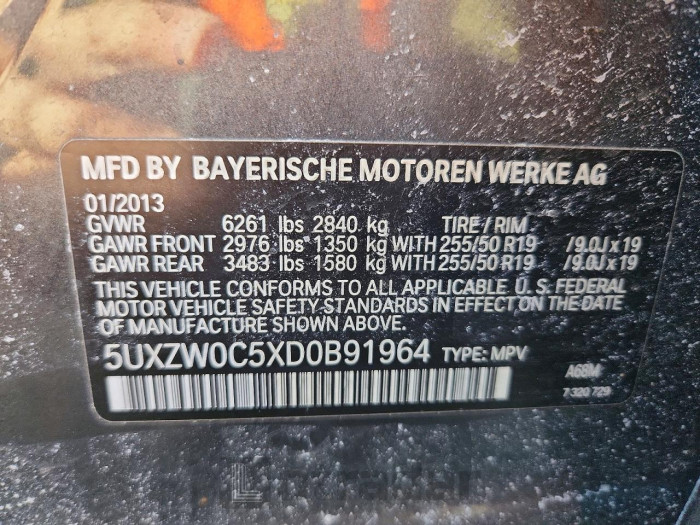 BMW X5 2013 VIN 5UXZW0C5XD0B91964