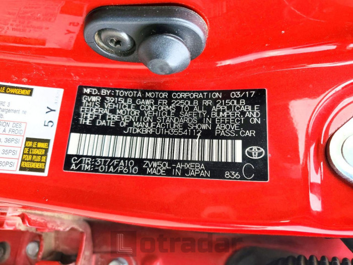 Toyota Prius 2017 VIN JTDKBRFU1H3554112