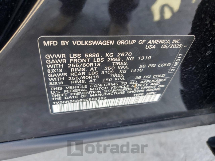 Volkswagen Atlas 2025 VIN 1V2CR2CA6SC564397