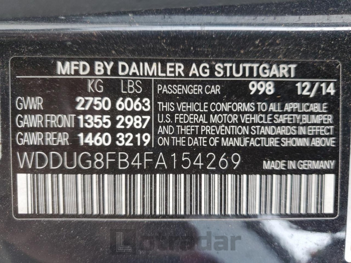 Mercedes-benz S class 2015 VIN WDDUG8FB4FA154269