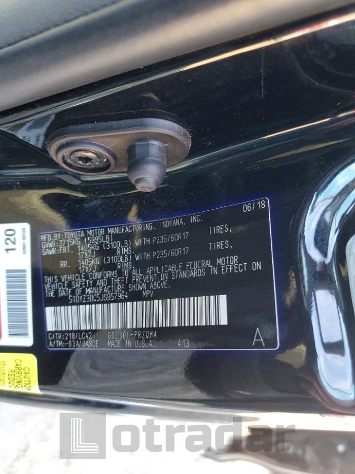Toyota Sienna 2018 VIN 5TDYZ3DC5JS957964