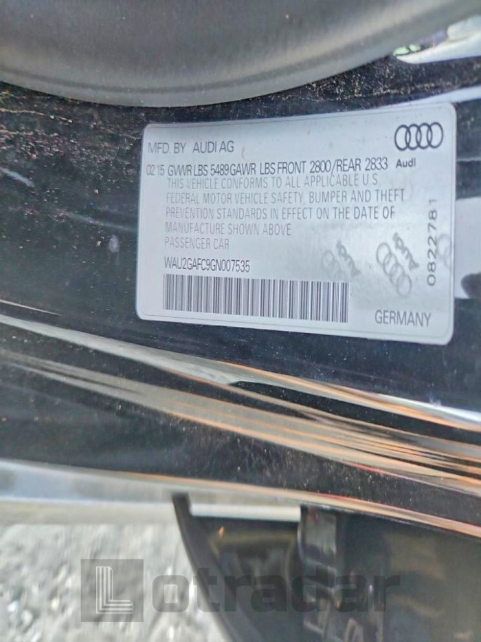 Audi A7 2016 VIN WAU2GAFC9GN007535