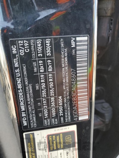 Mercedes-benz M-class 2012 VIN 4JGDA2EB3CA048607