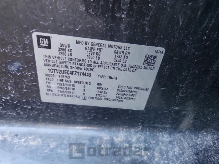 Gmc SIERRA 2015 VIN 1GTV2UEC4FZ174443