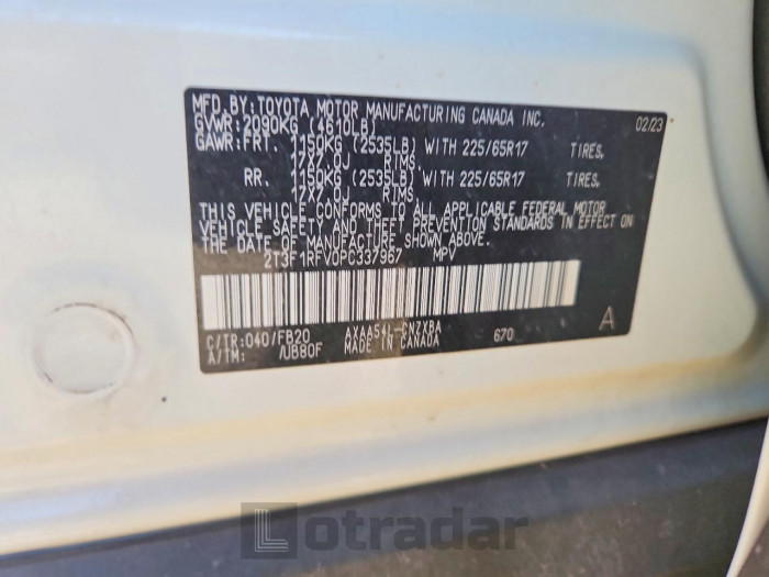 Toyota Rav4 2023 VIN 2T3F1RFV0PC337967