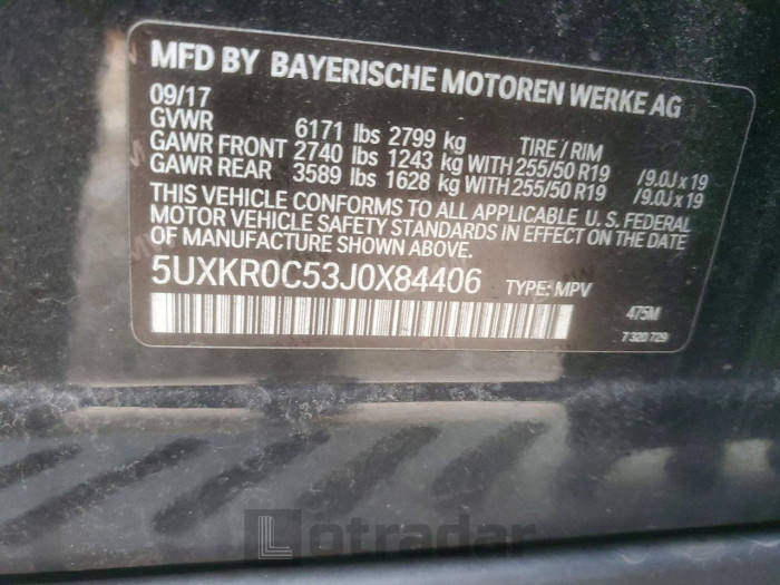 BMW X5 2018 VIN 5UXKR0C53J0X84406