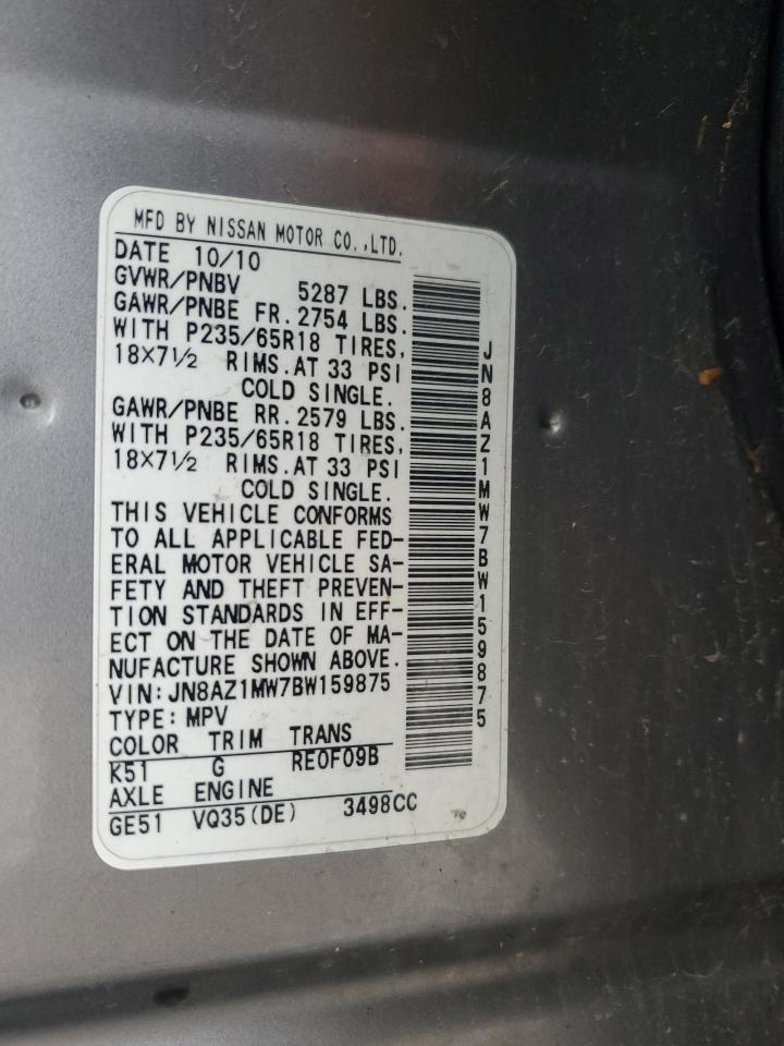 NISSAN MURANO 2011 VIN JN8AZ1MW7BW159875 фото 13