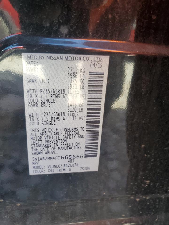 NISSAN PATHFINDER 2015 VIN 5N1AR2MM4FC665666 фото 13