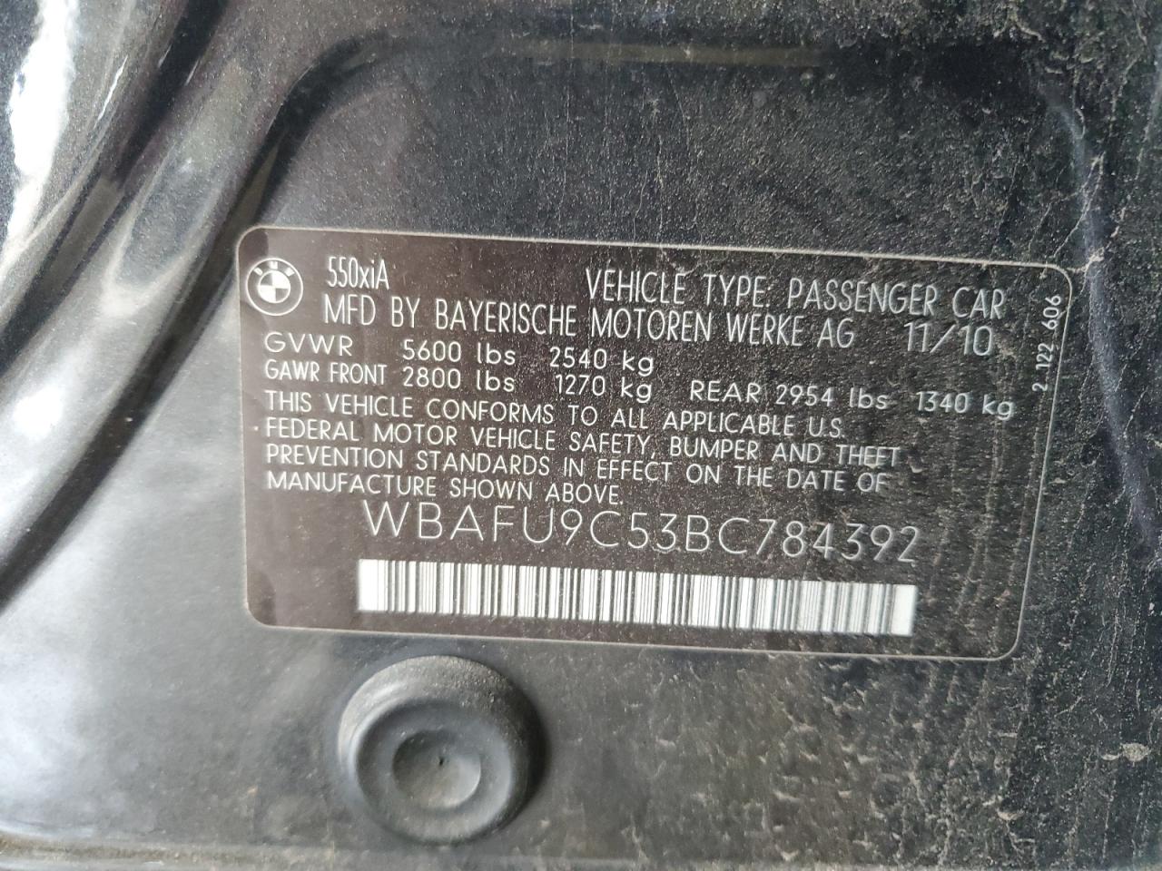 BMW 5 SERIES 2011 VIN WBAFU9C53BC784392 фото 12